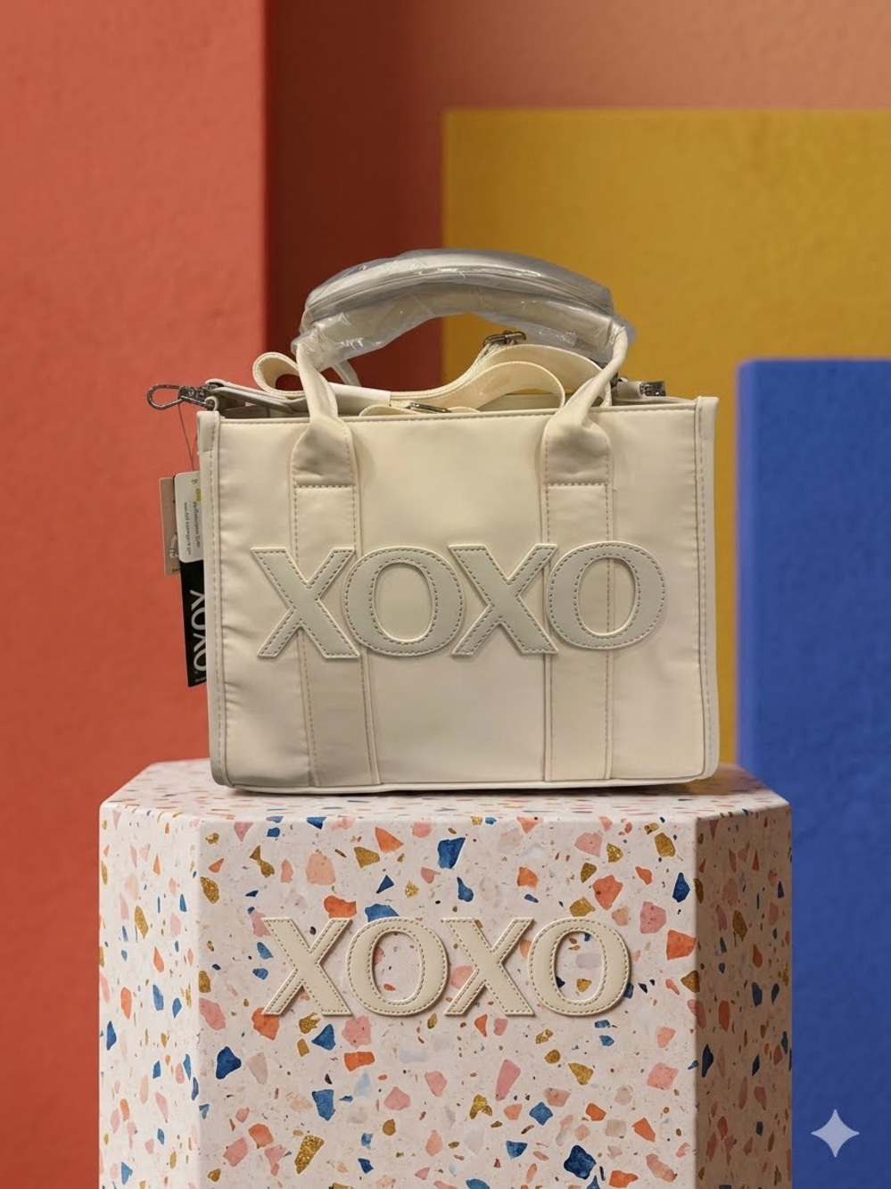XOXO Cream Tote Bag with Embroidered Logo
